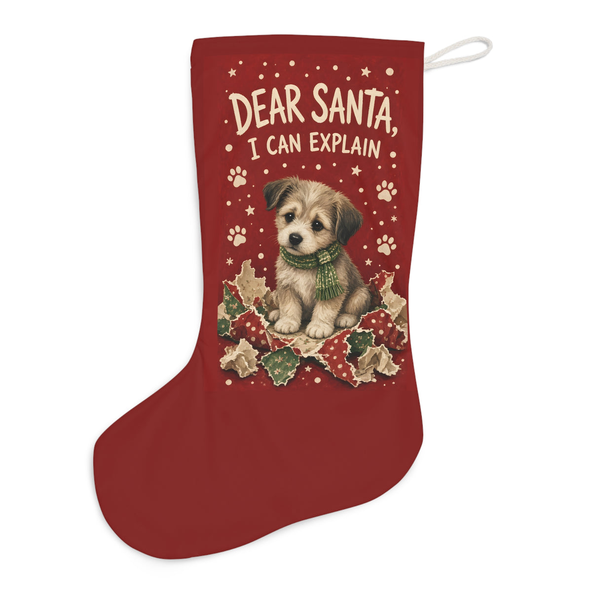 Dog Christmas Stocking – Dear Santa, I Can Explain, Puppy Santa Stocking