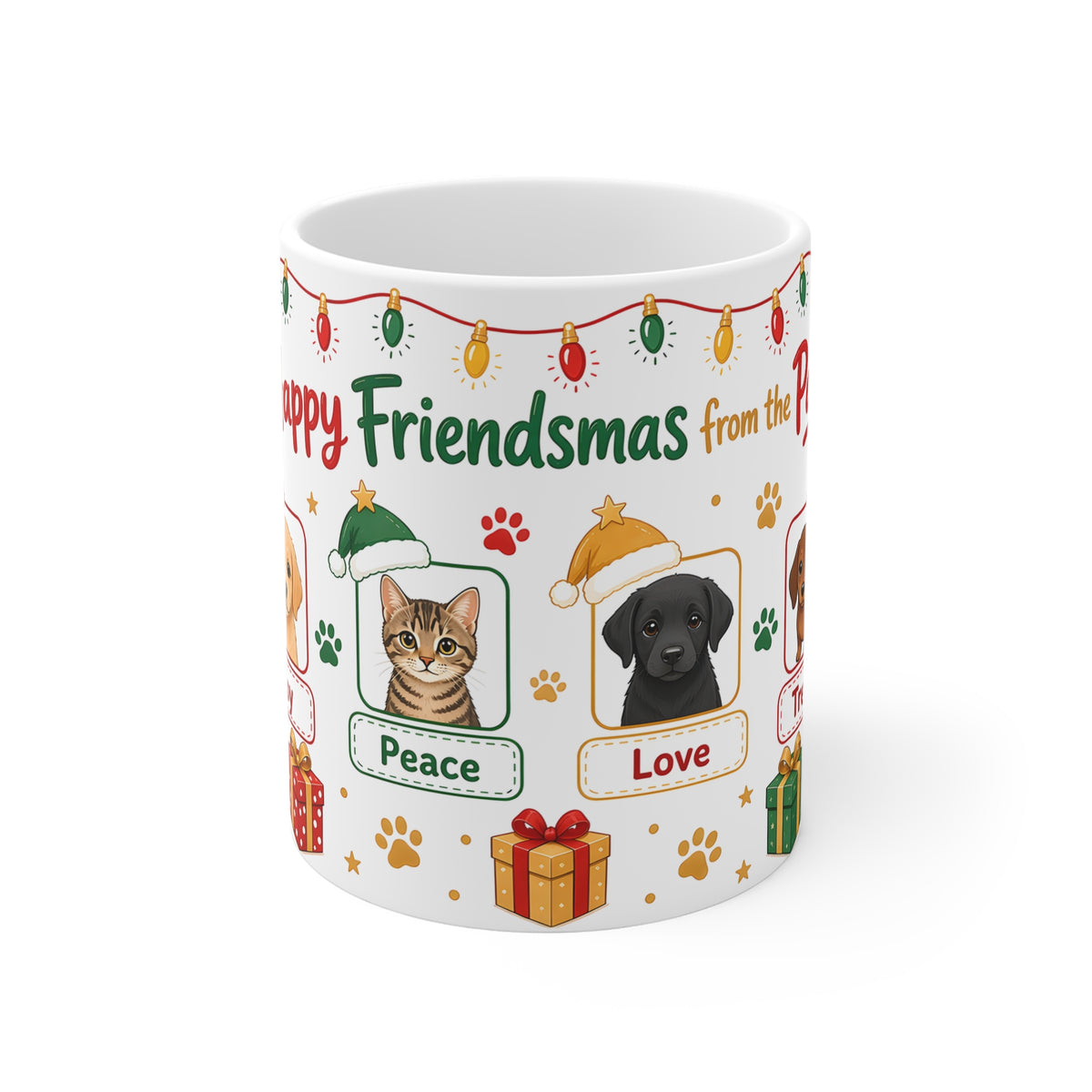 Happy Friendsmas from the Pack Mug – Dog & Cat Christmas Gift, 11oz
