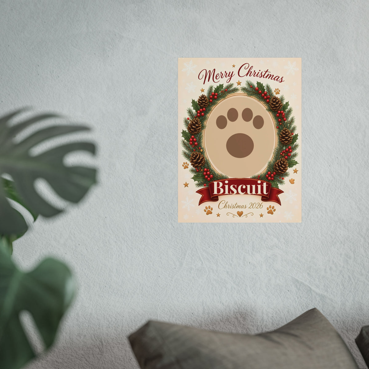 Personalised Pet Christmas Portrait Print – Photo & Name, Unframed Matte Poster
