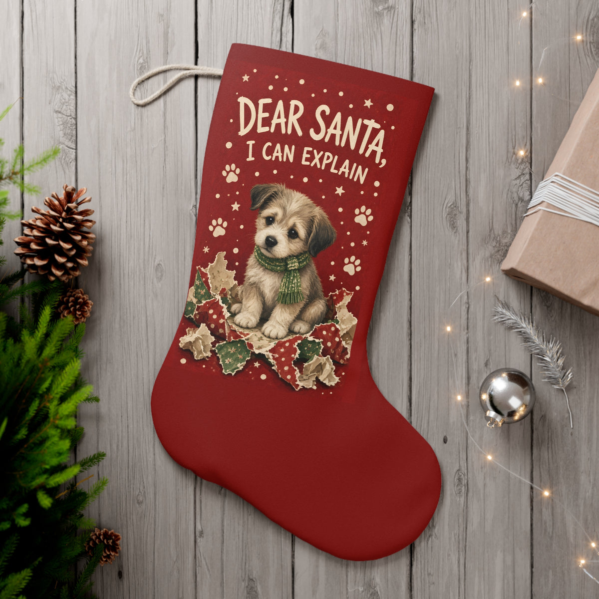 Dog Christmas Stocking – Dear Santa, I Can Explain, Puppy Santa Stocking
