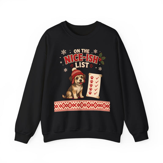On the Nice-ish List Christmas Jumper – Dog Lover Sweatshirt, Navy or Black