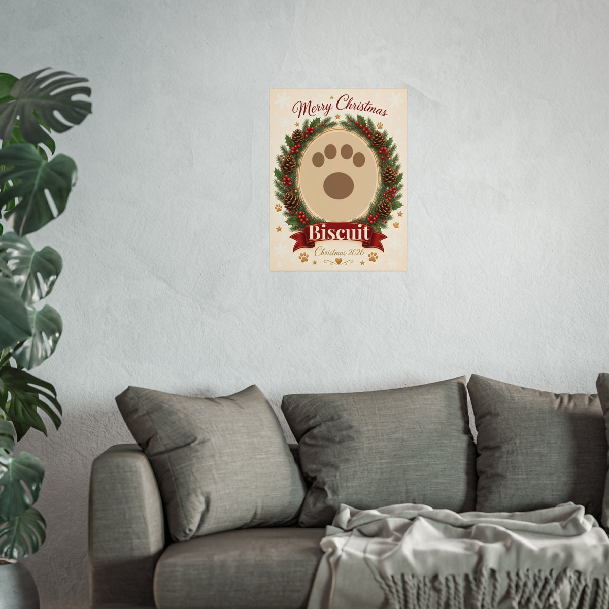 Personalised Pet Christmas Portrait Print – Photo & Name, Unframed Matte Poster