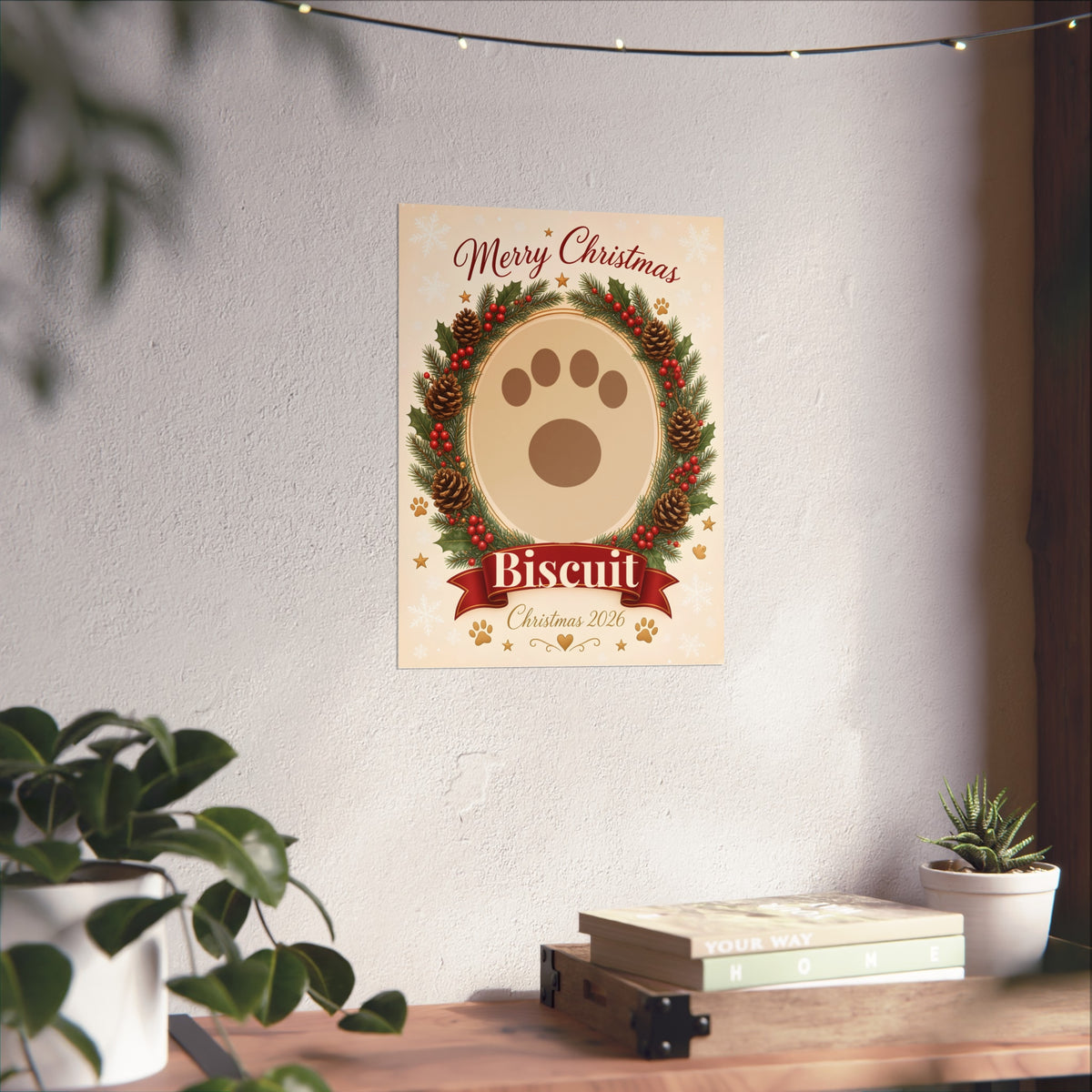 Personalised Pet Christmas Portrait Print – Photo & Name, Unframed Matte Poster
