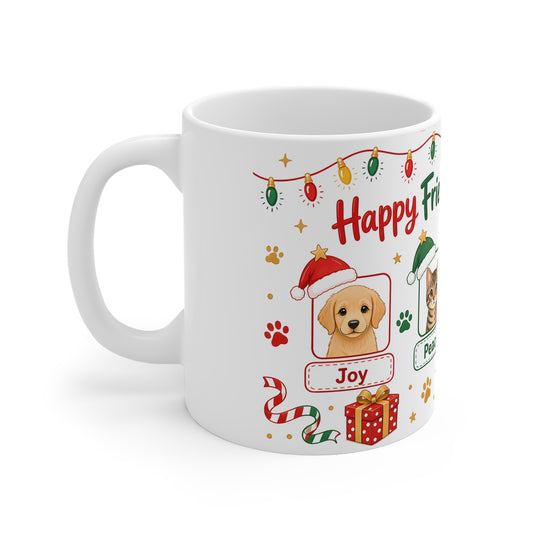 Happy Friendsmas from the Pack Mug – Dog & Cat Christmas Gift, 11oz