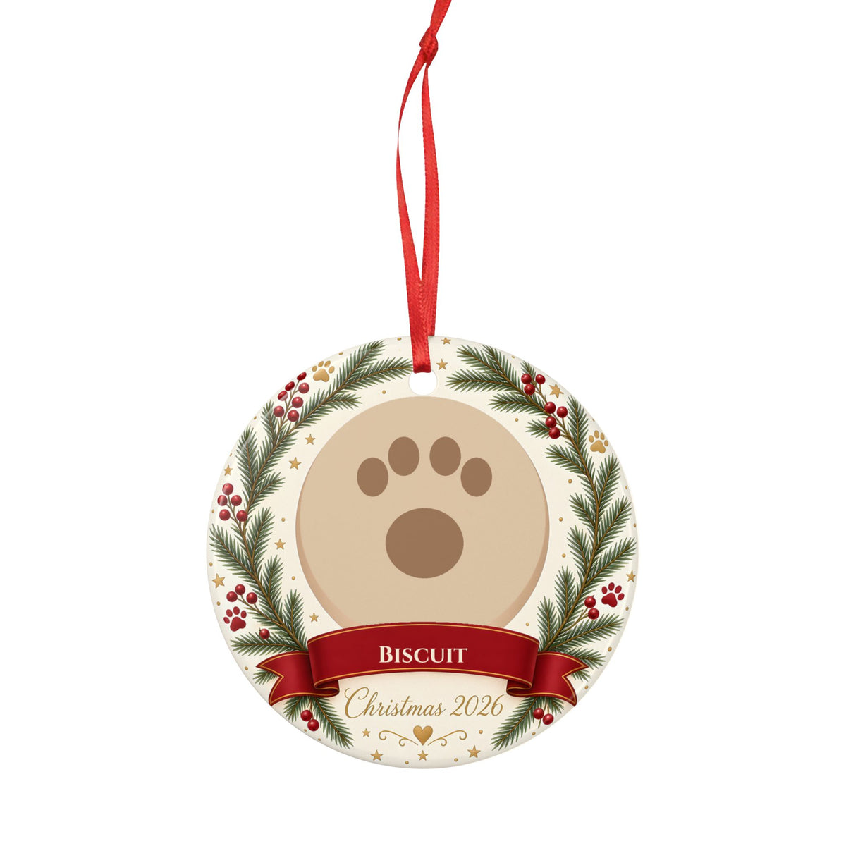 Personalised Pet Photo Christmas Tree Ornament – Ceramic Bauble 2026