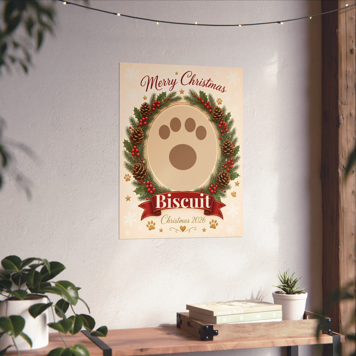 Personalised Pet Christmas Portrait Print – Photo & Name, Unframed Matte Poster