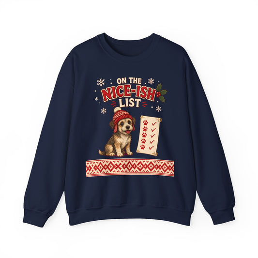 On the Nice-ish List Christmas Jumper – Dog Lover Sweatshirt, Navy or Black