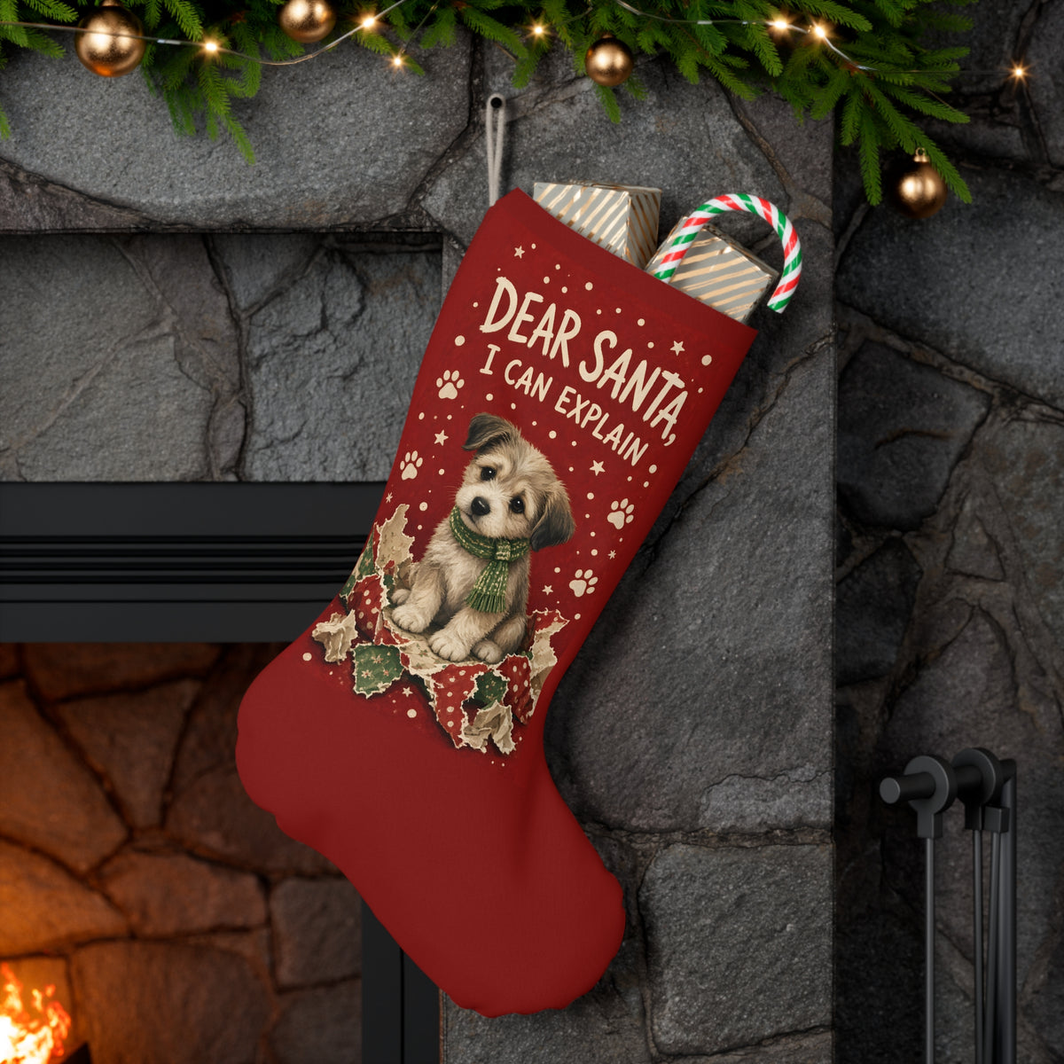 Dog Christmas Stocking – Dear Santa, I Can Explain, Puppy Santa Stocking