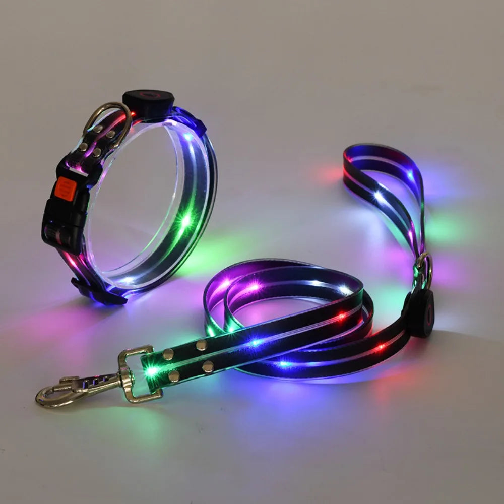 LED Glowing Dog Collar & Leash Set – Rechargeable, Adjustable & Weatherproof