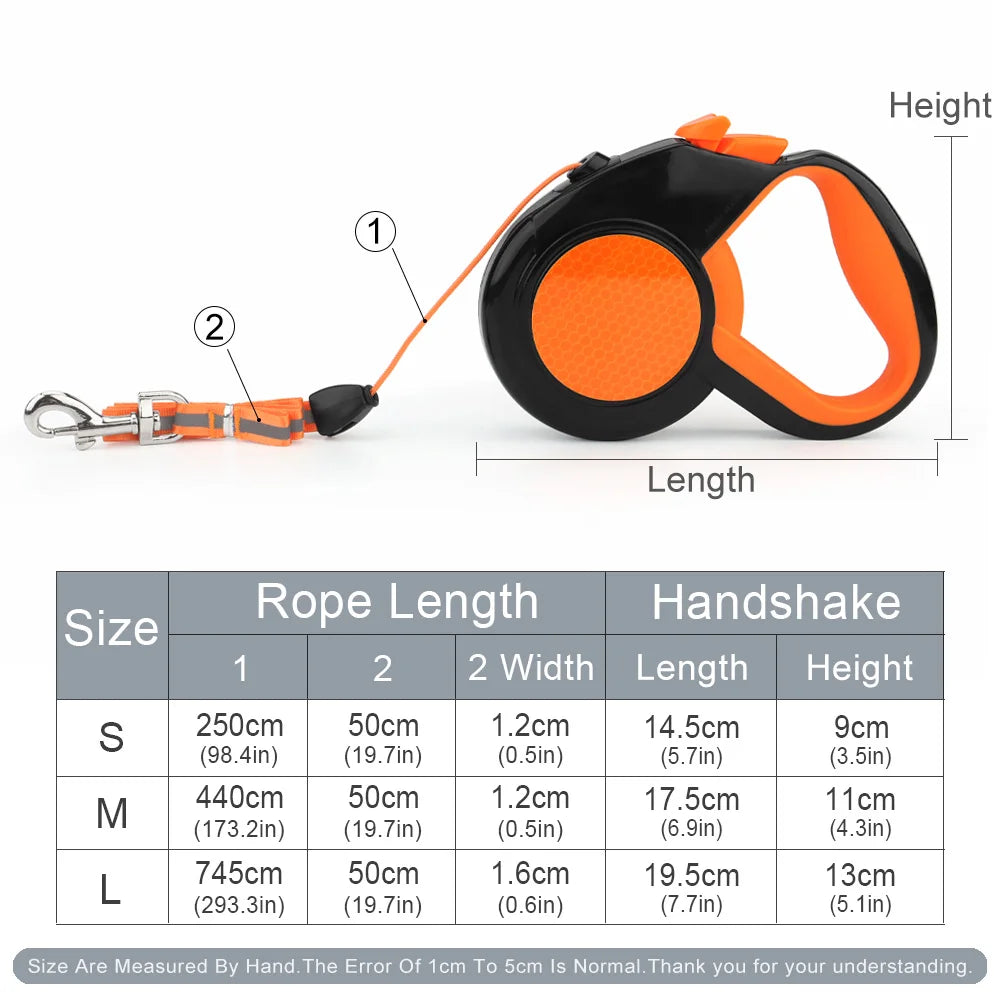 Retractable Dog Lead – Reflective 3M/5M/8M Extendable Leash for Dogs & Cats